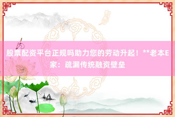 股票配资平台正规吗助力您的劳动升起！**老本E家：疏漏传统融资壁垒
